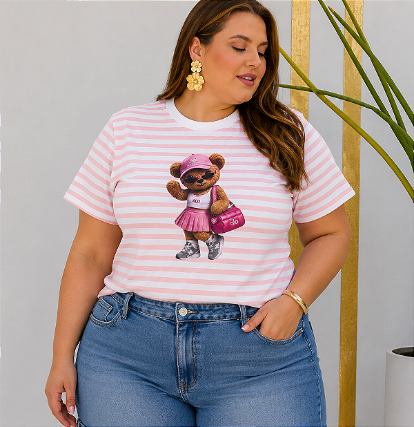 T shirt Ursa Listra Rosa Plus Size