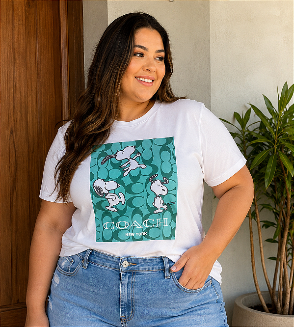 T shirt Snoopy Branca Plus Size
