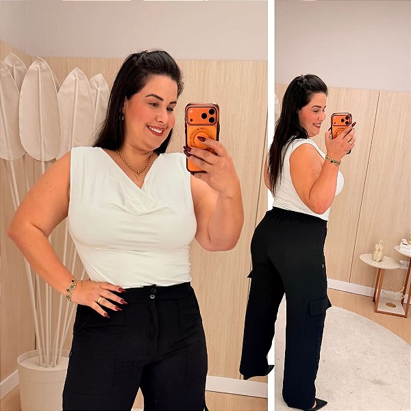 Blusa Gola Boba Jasmine Branca Plus Size