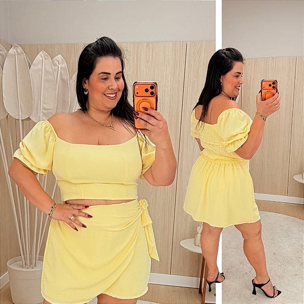 Conjunto Vip Manga Eliana Amarelo Plus Size