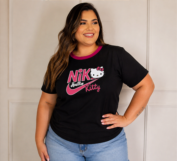 T shirt Hello Kitty Preta Plus Size