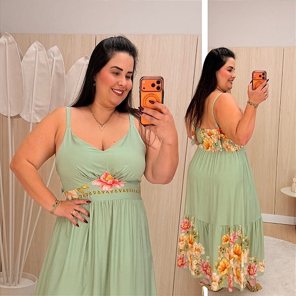 Vestido Letícia Verde Estampado Plus Size