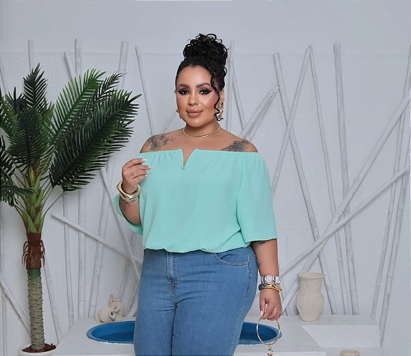 Blusa Ciganinha Aro Deise Verde Plus Size
