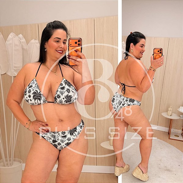 Biquíni Branco Estampado Preto Plus Size