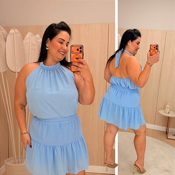 Conjunto Gola Sara Azul Plus Size