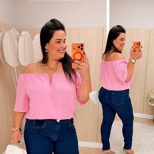 Blusa Ciganinha Aro Deise Rosa Plus Size