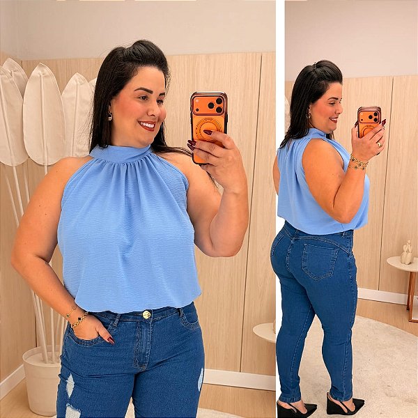 Blusa Gola Luisa Azul Plus Size
