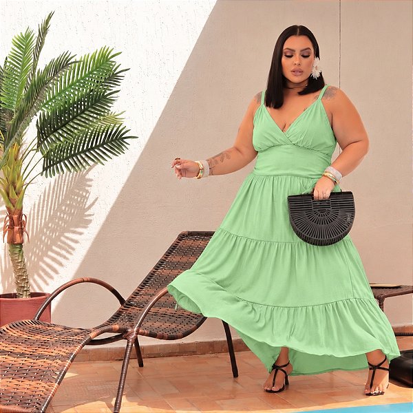 Vestido Alça Farm Verde Lima Plus Size