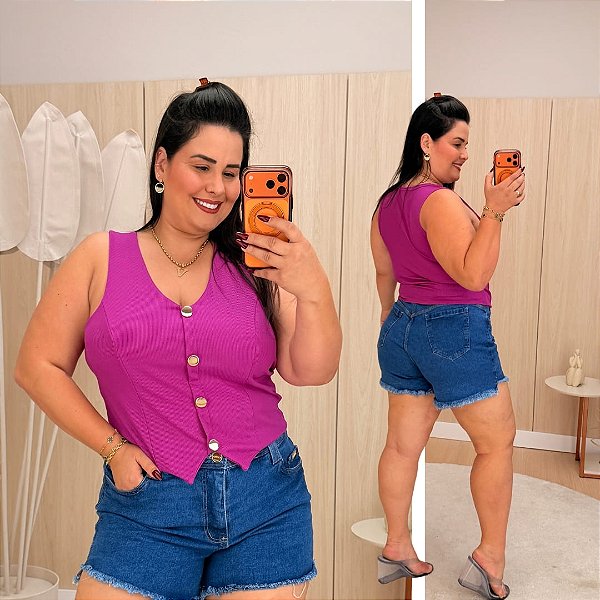 Blusa Colete Elisa Fúcsia Plus Size