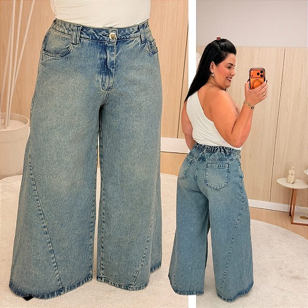 Calça Jeans FF Wide Leg Max Alexandra Plus Size