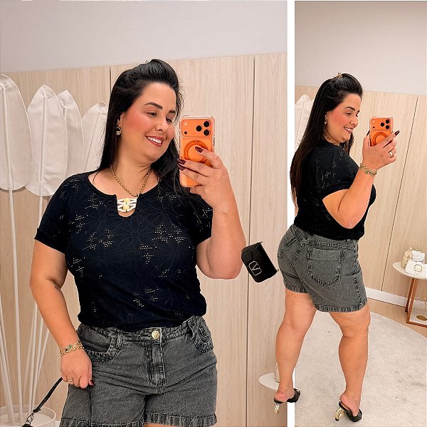 Blusa Manga Laise Preta Plus Size