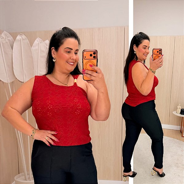 Blusa Nula Laise Rebeca Vermelha Plus Size