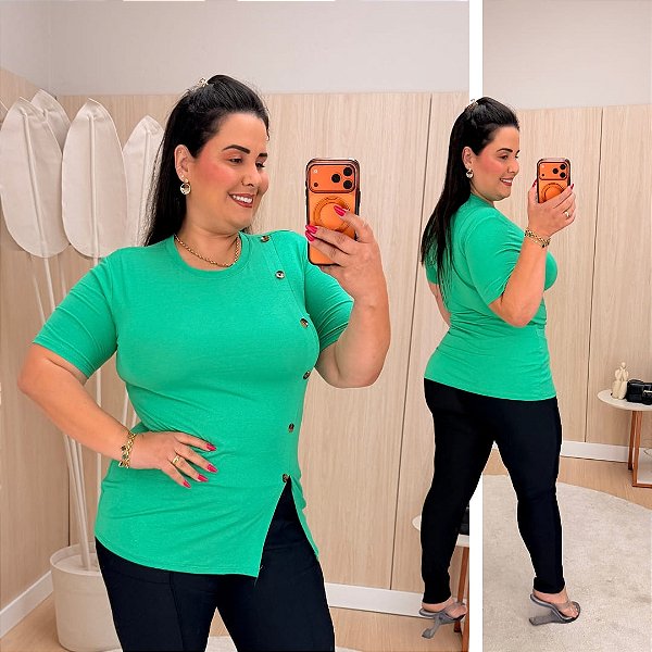 Blusa Vest Legging Botões Verde Plus Size