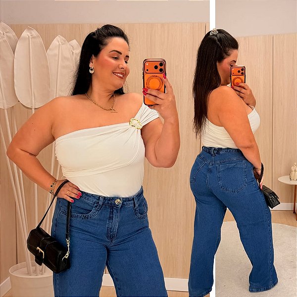 Body Fivela Branco Plus Size