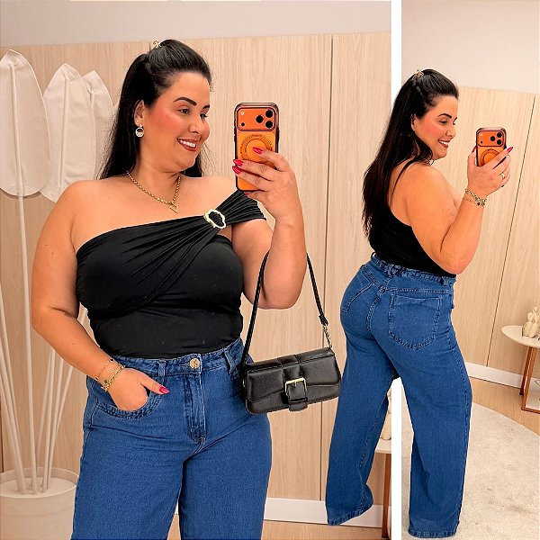 Body Fivela Preto Plus Size
