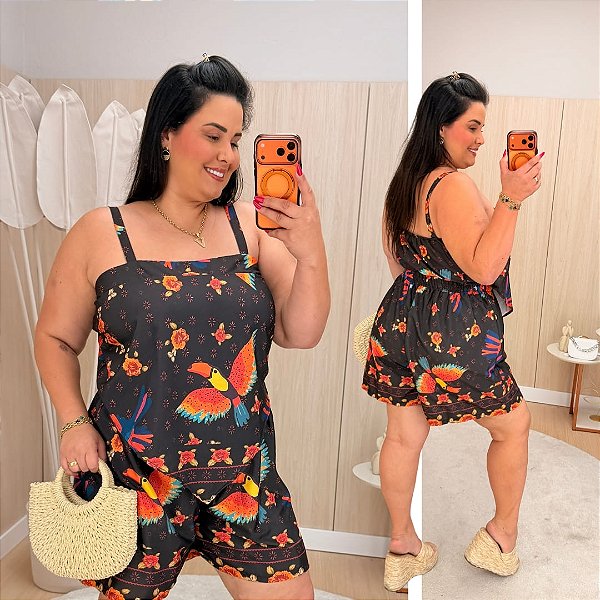 Conjunto Antonela Preto Estampado Plus Size