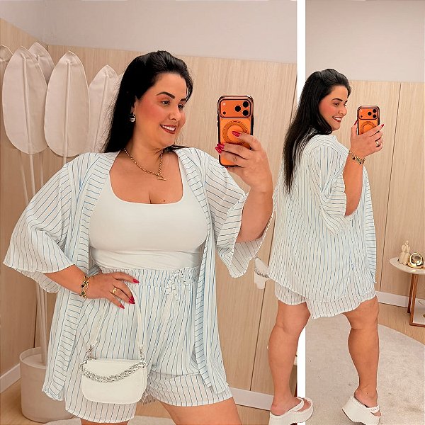 Conjunto Kimono Roberta Listra Plus Size