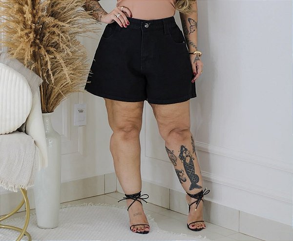Short Jeans FF Grace Preto Plus Size
