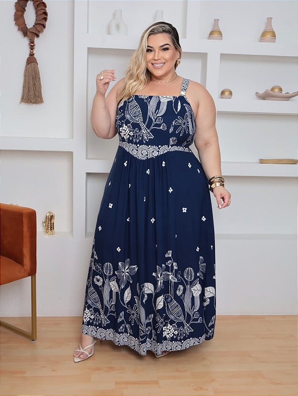 Vestido Celeste Azul Estampado Plus Size
