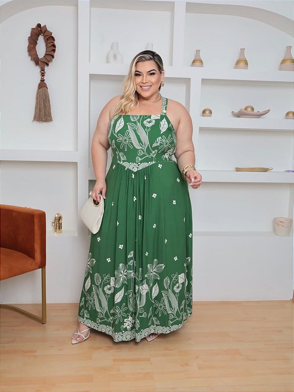 Vestido Celeste Verde Estampado Plus Size