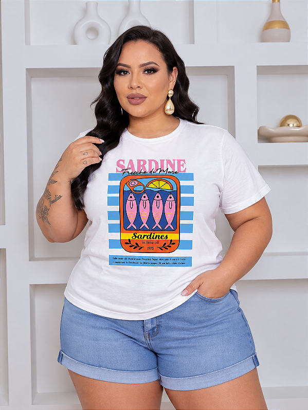 T shirt Sardines 1975 Off Listra Azul Plus Size