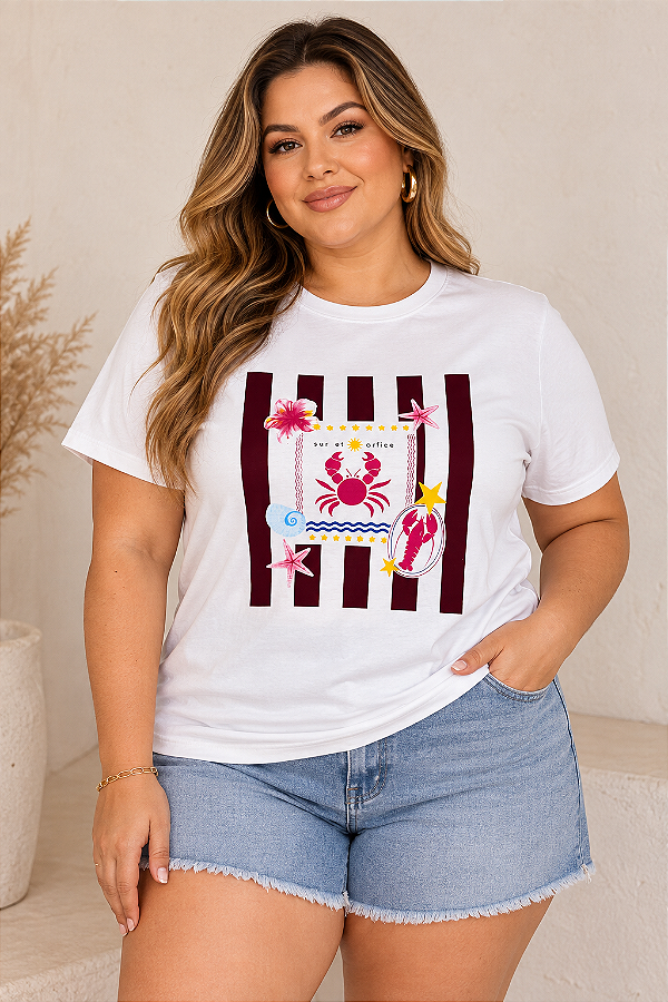 T shirt Estampa Caranguejo Off Plus Size