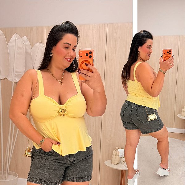 Blusa Bata Flor Amarela Plus Size