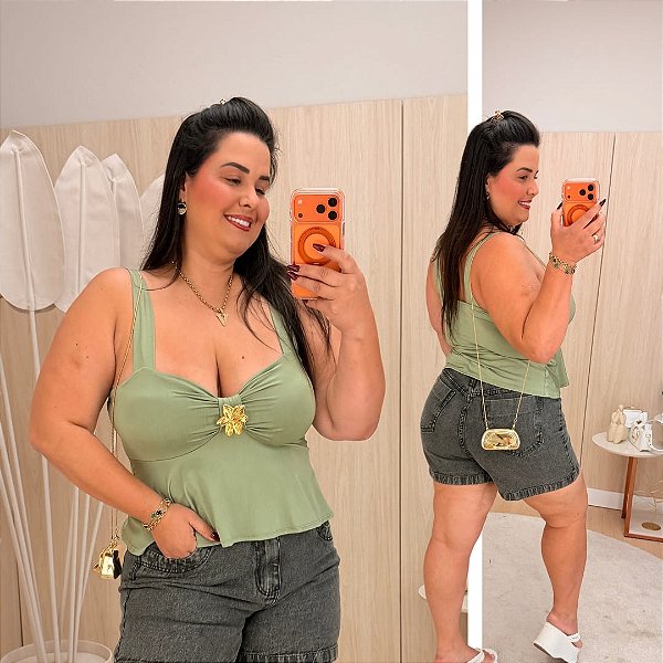 Blusa Bata Flor Verde Plus Size