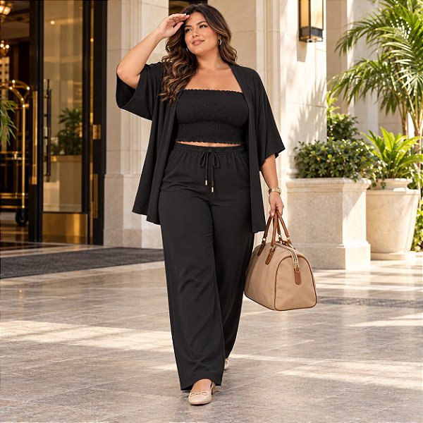 Trijunto Bela Preto Plus Size