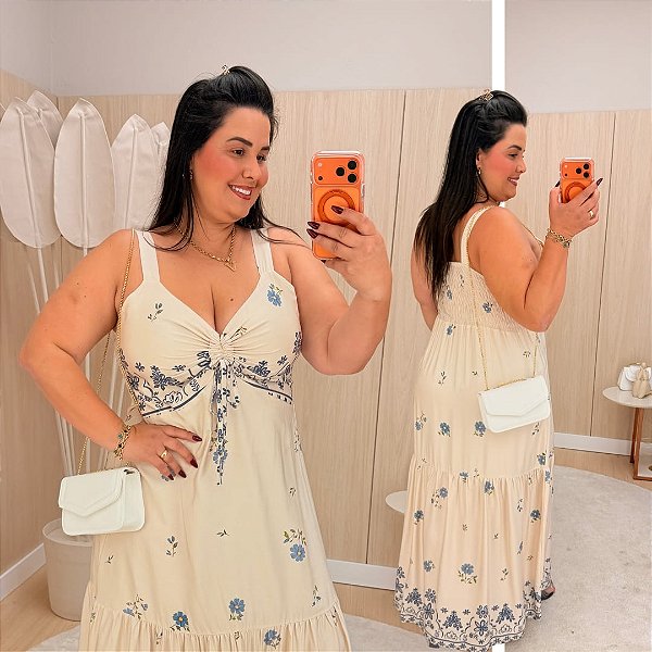 Vestido Longo Sabrina Branco Floral Plus Size