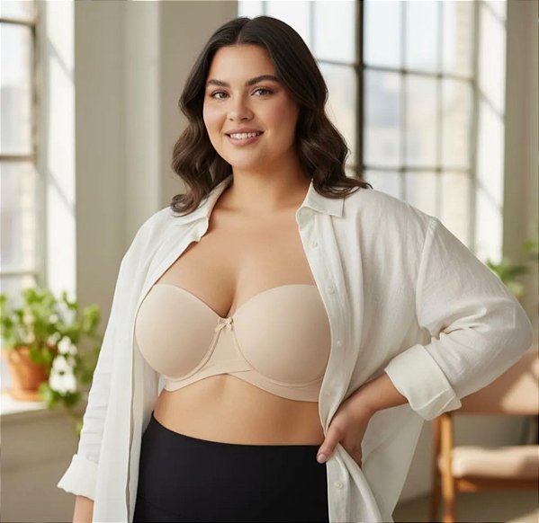 Sutiã Tomara que Caia Bege Liso Plus Size