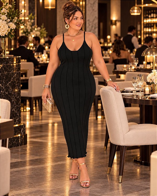 Vestido Cruzado Modal Preto Plus Size