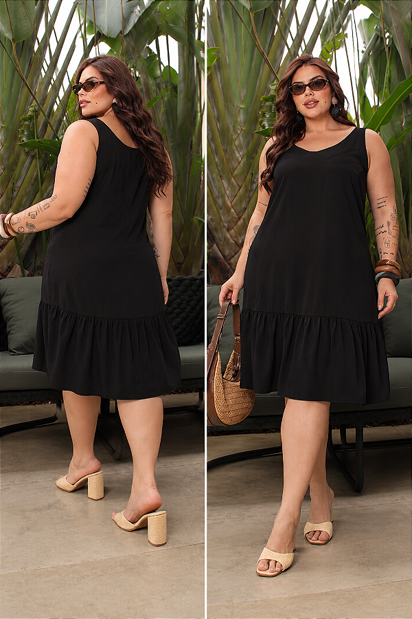 Vestido Barrado Juci Preto Plus Size