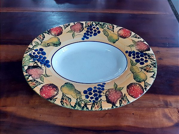 Travessa em Faiança Italiana pintada à mão frutas e flores