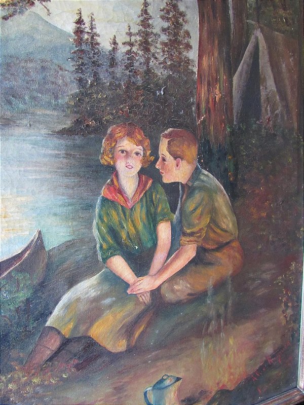 Quadro Alice Régnier 1929 França Escoteiros em noite de luar