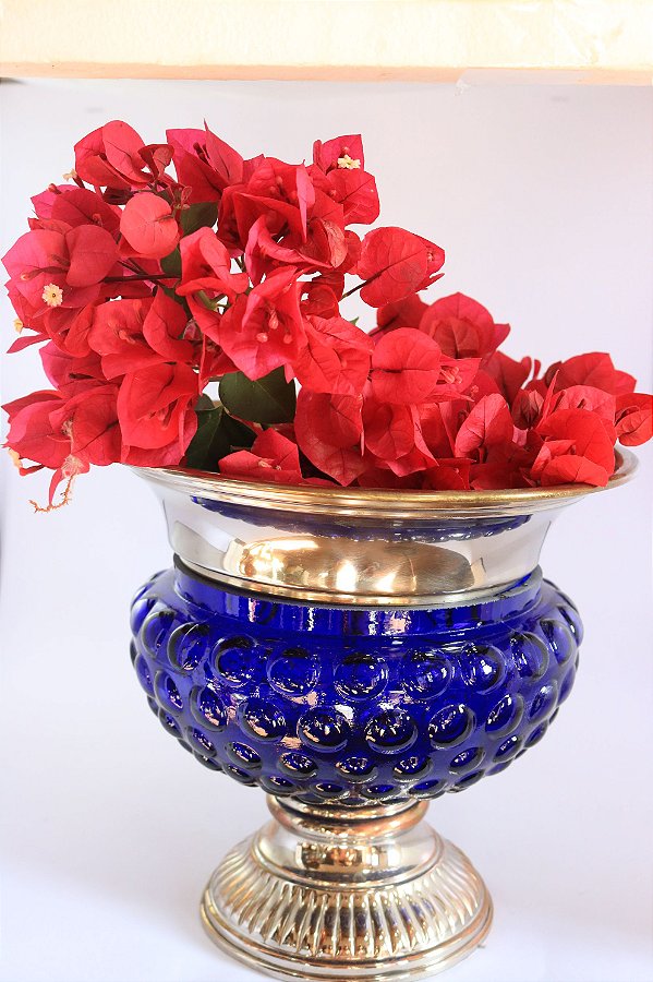 Centro de Mesa com banho de prata e vidro gomado anos 60