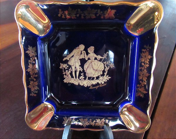 Cinzeiro Porta Cartões Limoges Azul cobalto e Ouro 22 Karat