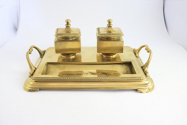 Tinteiro Estilo Inglês Bronze polido base de bandeja 1920/30