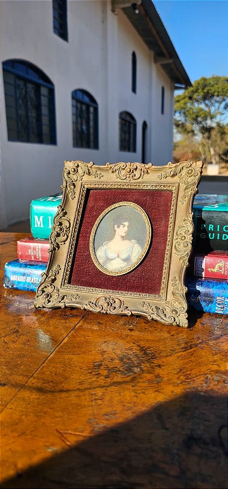 Mini Quadro Europeu pintura à mão de Damas moldura e vidro