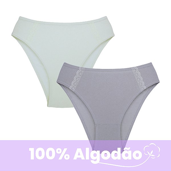 Kit com 2 Tangas Altas com Rendinha 100% Algodão Elástico Embutido