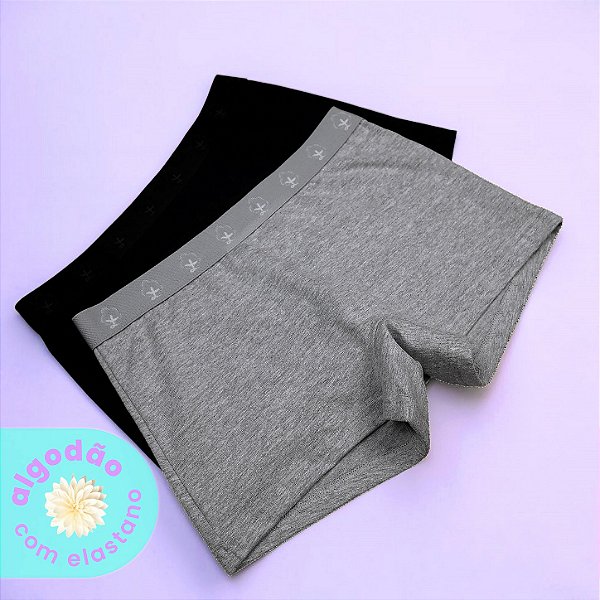 Kit com 2 Calcinhas Boxer Feminina Algodão com Elastano