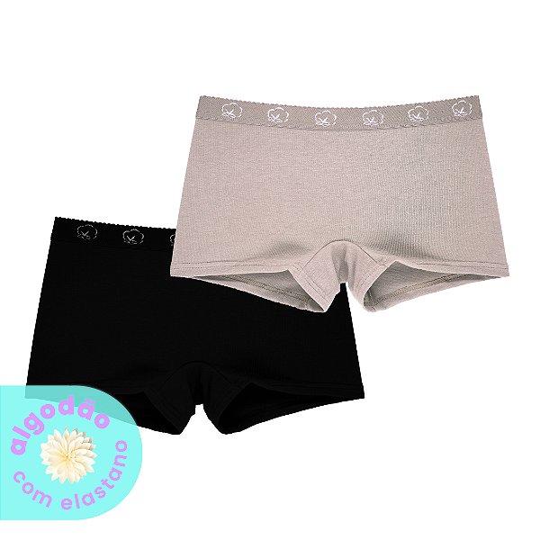 Kit com 2 Calcinhas Boxer Feminina Algodão com Elastano