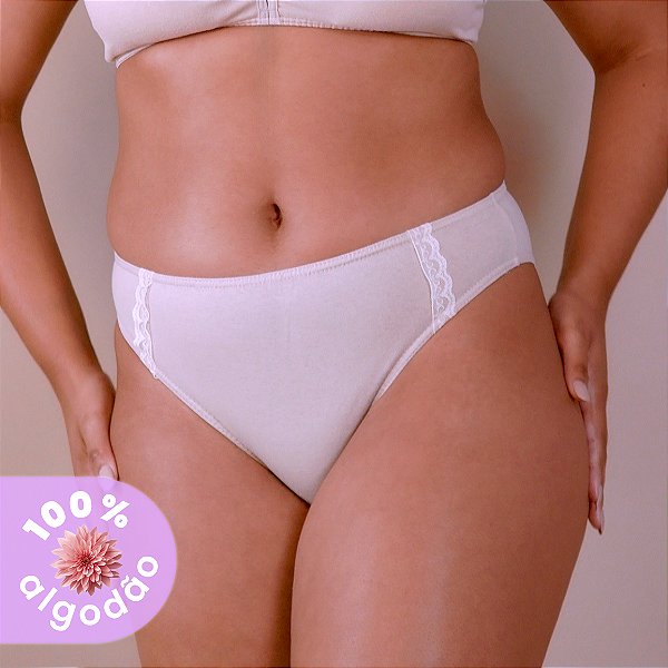 Tanga Alta com Rendinha 100% Algodão Elástico Embutido