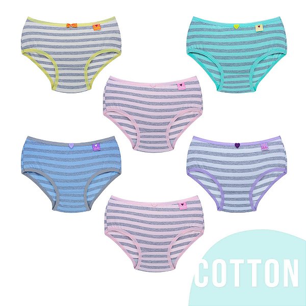 Kit com 6 Calcinhas Listradas Cotton