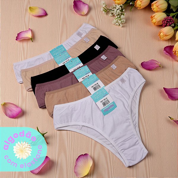 Kit Bela com 6 Tangas Cintura Alta Algodão com Elastano