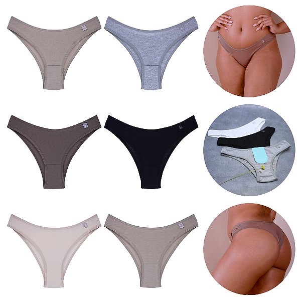Kit com 6 Tangas Cintura Baixa Cotton com Elastano