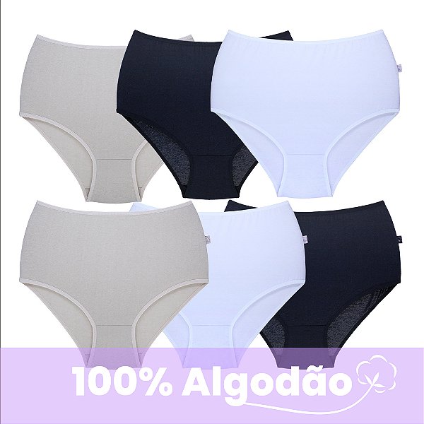 Kit com 6 Calcinhas Super Alta Básica 100% Algodão