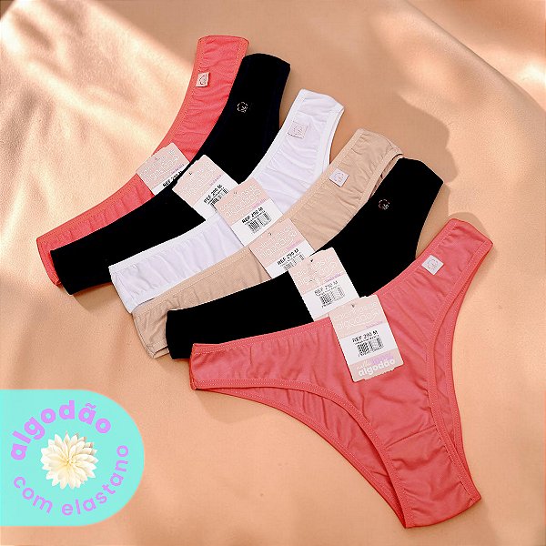 Kit com 6 Tangas Básicas Cintura Baixa Nina 100% Algodão