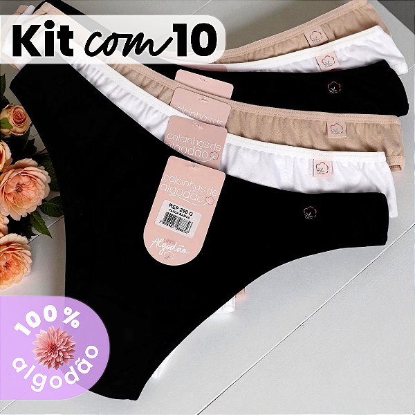 Kit com 6 Tangas Básicas Cintura Baixa Nina 100% Algodão