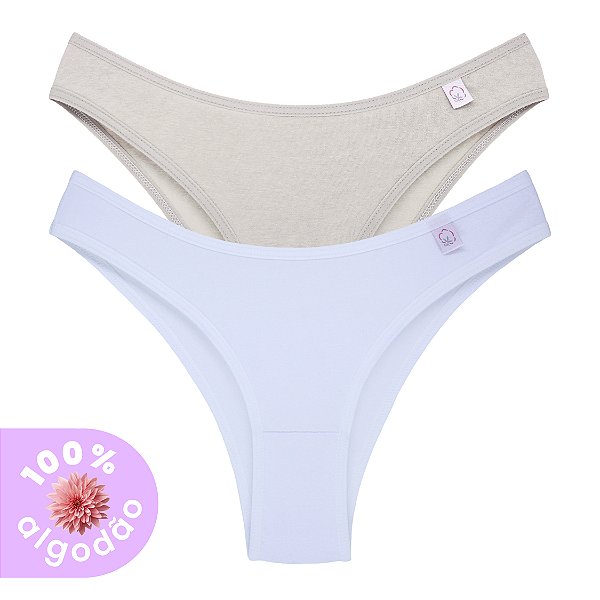 Kit com 2 Tangas Básicas Cintura Baixa Nina 100% Algodão